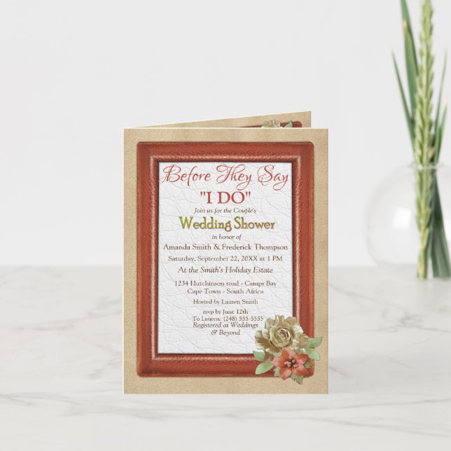 Convite Chá de Casal de Textura de Couro e Suede (Frente)