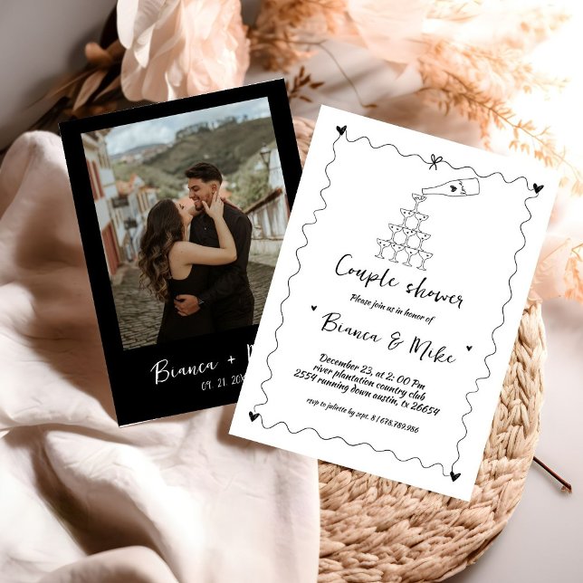 Convite Chá de Casal de Torre de Champanhe Manuscrito Funk (Criador carregado)