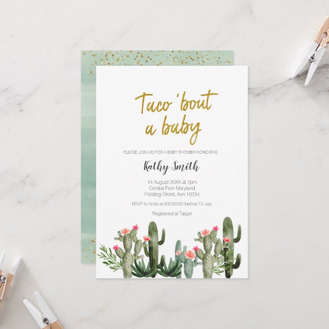 Convite Chá de Casal Floral Cactus Watercolor (Frente/Verso In Situ)