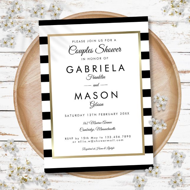 Convite Chá de Casal Listrado Clássico (Classic Stripe Wedding Couples Shower Invitation)