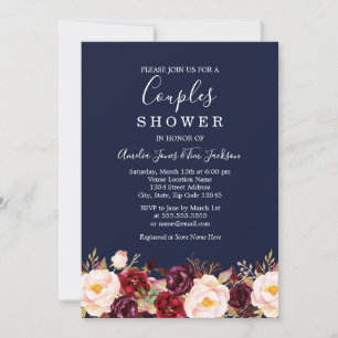 Convite Chá de Casal Navy Burgundy Marsala Casamento