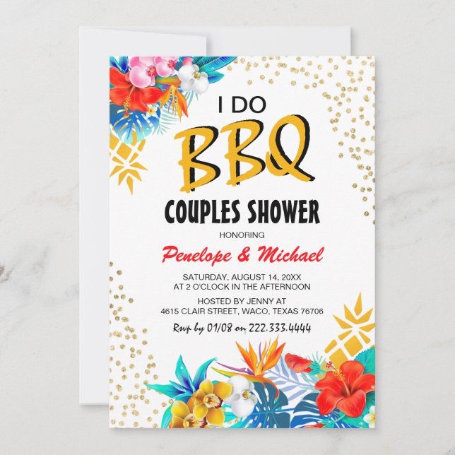 Convite Chá de Casal Tropical 'I DO BBQ' (Frente)