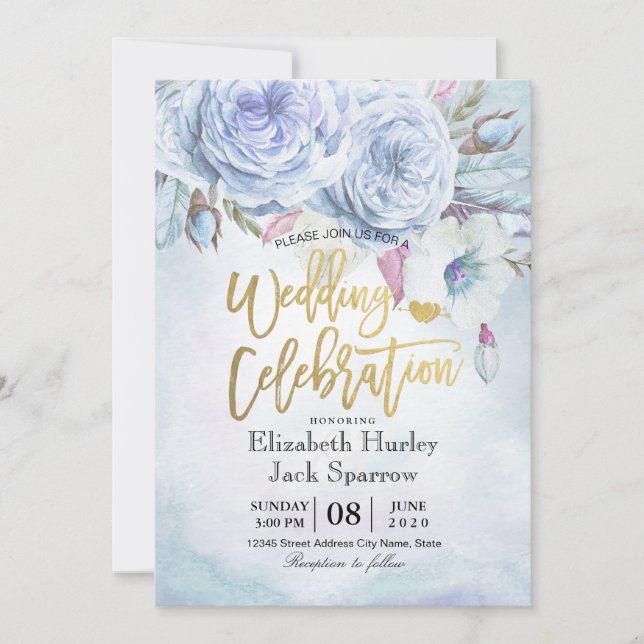 Convite Chá de casamento Aquarela Bohemian Floral Feenas (Frente)