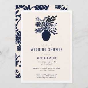 Convite Chá de casamento Azul Mínimo de Flores Botânicas