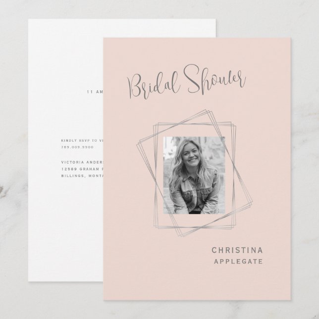 Convite Chá de casamento Blush de Fotografias em Branco e  (Frente/Verso)