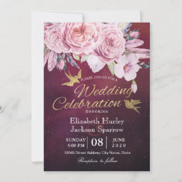 Convite Chá de casamento Boho Floral Feenas Borgonha Verme