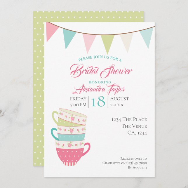 Convite Chá de casamento Bridal do Tea Party Personalizado (Frente/Verso)