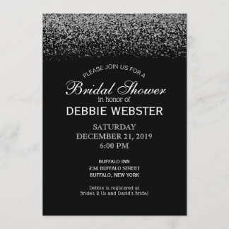 Convite Chá de casamento brilhante de diamante preto e bra