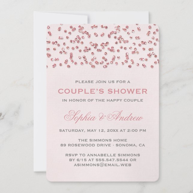 Convite Chá De Casamento Confetti Confetti, Glam Pink (Frente)