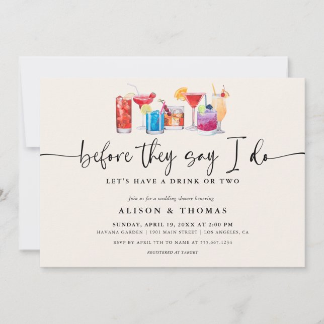 Convite Chá de casamento coquetel | FESTA DE NOIVADO (Frente)