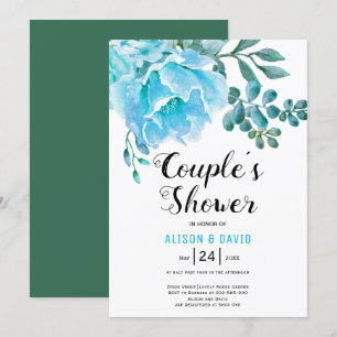 Convite chá de casamento das flores azuis casais
