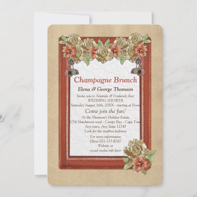 Convite Chá de casamento de arte de textura de couro e sue (Frente)