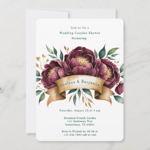 Convite Chá de Casamento de Burgundy & Emerald Peony