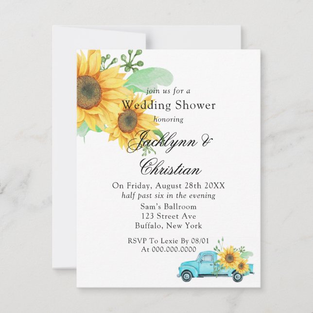 Convite Chá de casamento de Caminhão de Aqua Amarelo (Frente)