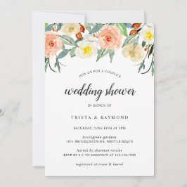 Convite Chá de casamento de Casais Florais Peach Watercolo