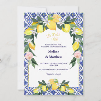 Convite Chá de casamento de Casal de Azulejos Azul-Limão I