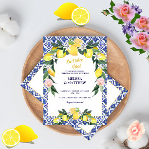 Convite Chá de casamento de Casal de Azulejos Azul-Limão I