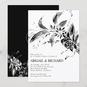 Convite Chá de casamento de flores brancas e pretas