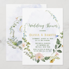 Convite Chá de casamento de flores silvestres de cor azul-