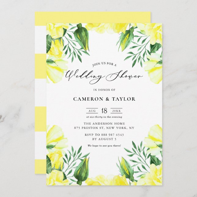 Convite Chá de casamento de Garland Rosas de Aquarela Amar (Frente/Verso)