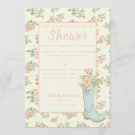 Convite Chá de casamento de inicialização rosa e marfim