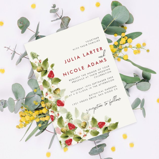 Convite Chá de casamento de morango de flores silvestres d (Criador carregado)