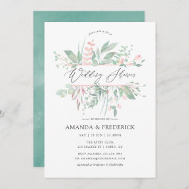 Convite Chá de casamento de Pastel Blush Greenery