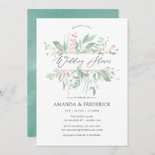 Convite Chá de casamento de Pastel Blush Greenery
