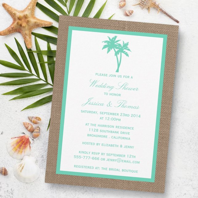 Convite Chá de Casamento de Praia Tropical Palm Tree Burla (Criador carregado)
