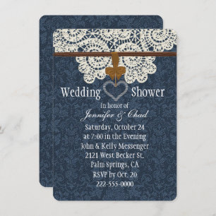 Convite Chá de casamento do laço da sarja de Nimes & do