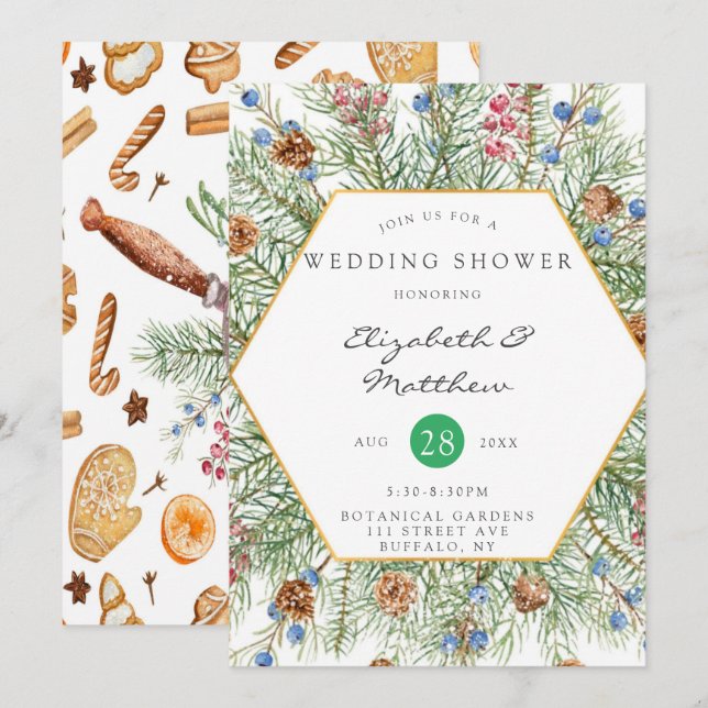 Convite Chá de casamento Dourada da Frota de Natal (Frente/Verso)