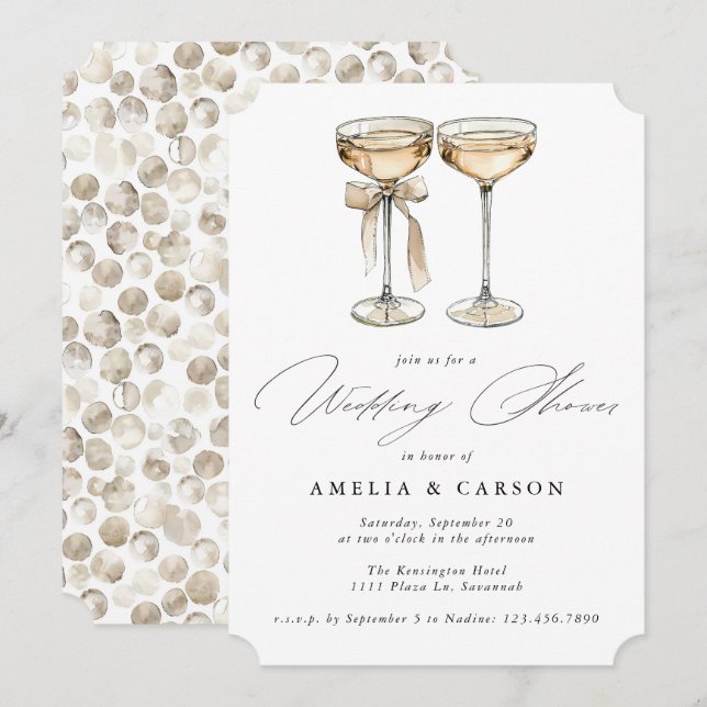 Convite Chá de Casamento Elegante da Caligrafia Champagne (Frente/Verso)