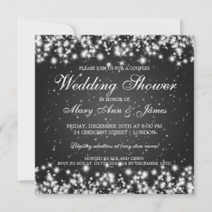 Convite Chá de Casamento Elegante de Inverno Preto