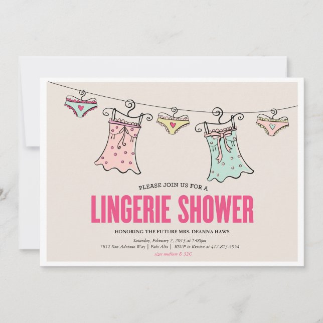 Convite Chá de casamento Festa de solteira Chá Lingerie (Frente)