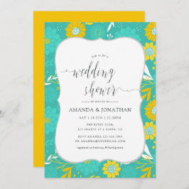 Convite Chá de casamento Floral Amarelo e Teal