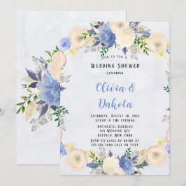 Convite Chá de casamento Floral Azul Pálido, Azul, Pera