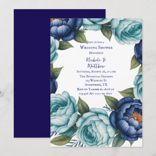 Convite Chá de casamento Floral de Turquesa Azul Elegante