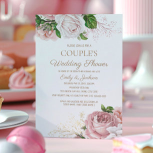 Convite Chá de casamento Floral do Casal de Vintagem Rosa 