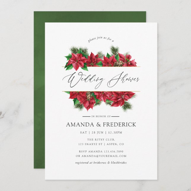 Convite Chá de casamento Geométrico de Natal com Aquarela (Frente/Verso)