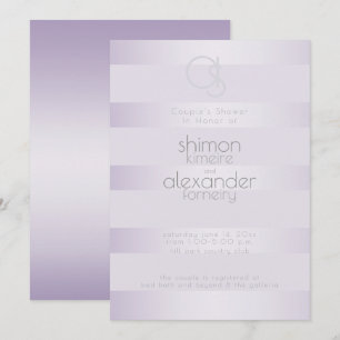 Convite Chá de casamento  Lilac Shimmer Stripes Monograma