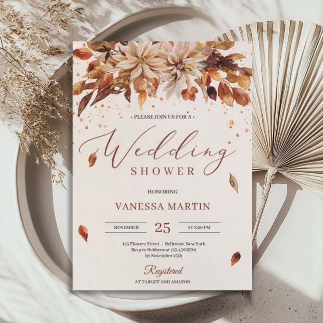 Convite Chá de casamento Marigold das Flores Laranja do Ou (Autumn Orange Flowers Marigold Wedding Shower Invitation)