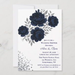Convite Chá de casamento marinho Azul e Silver Glitor Deix