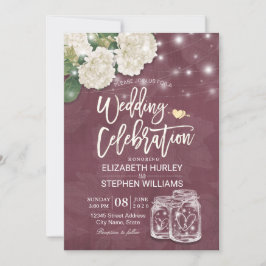 Convite Chá de casamento Mason Jar Hydrangea Lights Burgun