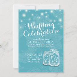 Convite Chá de casamento Mason Jar String Luz Azul Floral