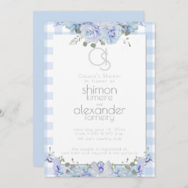 Convite Chá de casamento | Monograma, Azul Floral Pintado