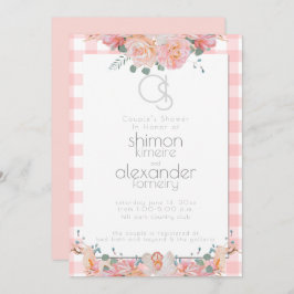 Convite Chá de casamento | Monograma Pintado Coral Floral