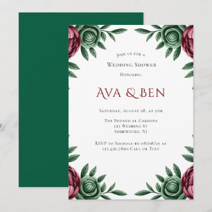 Convite Chá de Casamento no inverno Burgundy & Emerald Peo