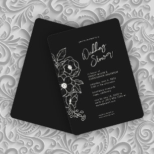 Convite Chá de casamento Nó Preto Floral Mínimo