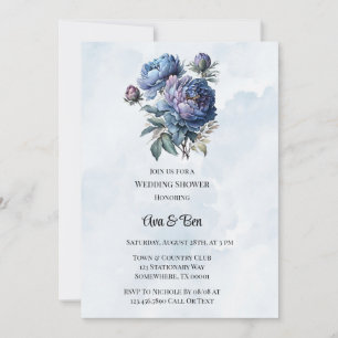 Convite Chá de casamento Paint Peony Dusty Marinho