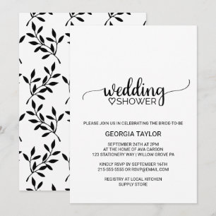 Convite Chá de casamento preto & branco simples da